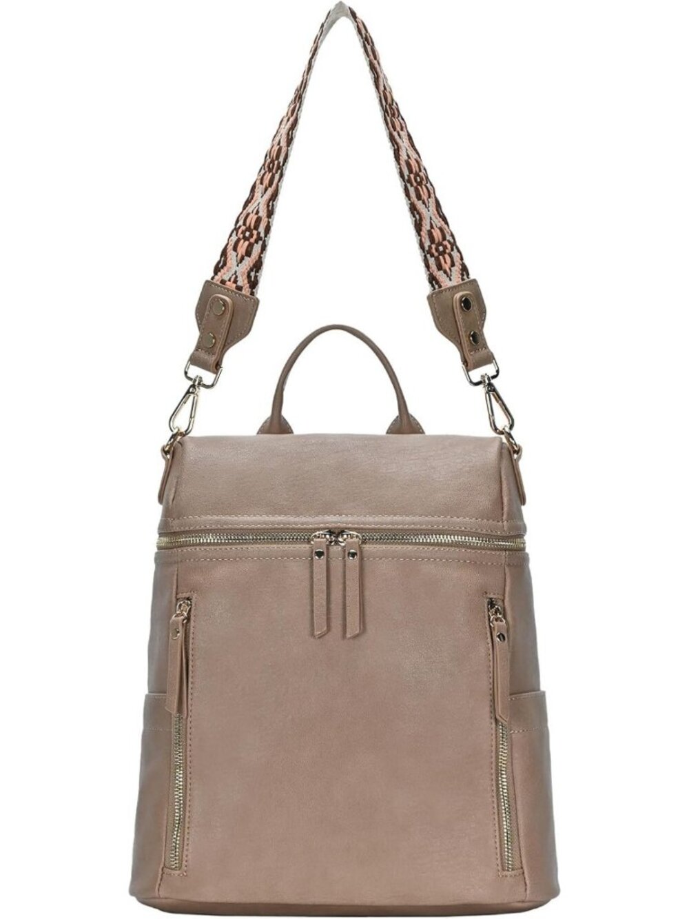 Vegan Leather Convertible Backpack Purse for Women | Webbing Strap & Detachable